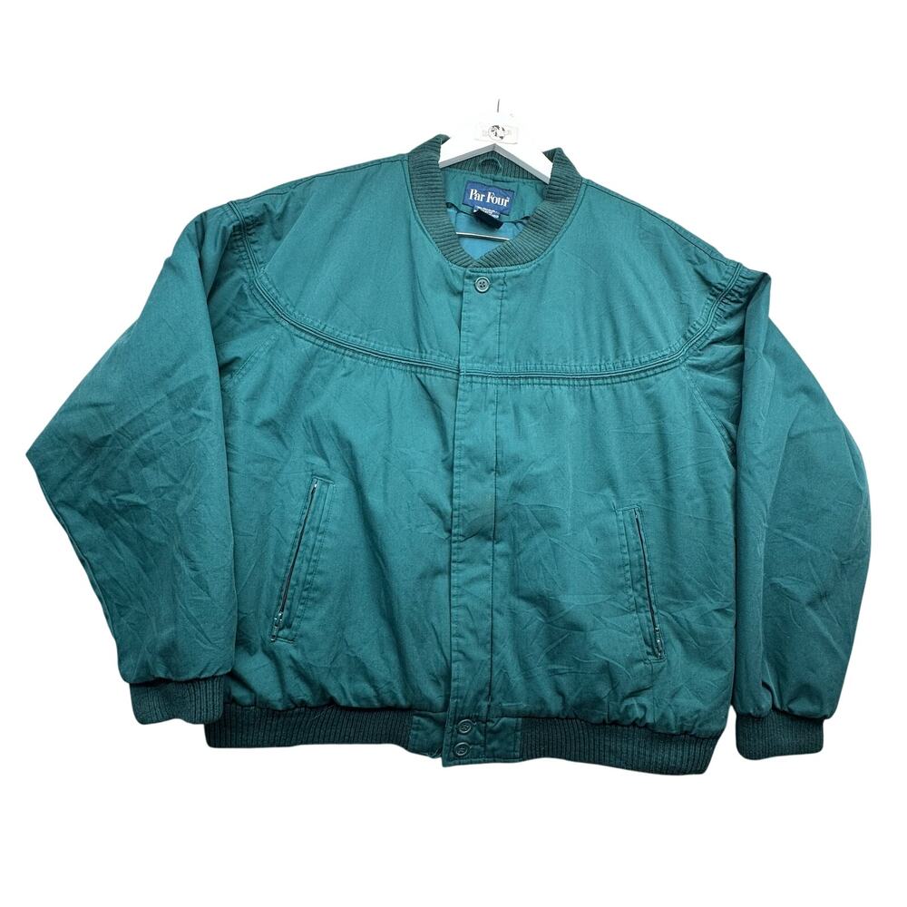Vintage 90s Par Four Bomber Puffer Quilted Lined Jacket Mens Large Green Preppy